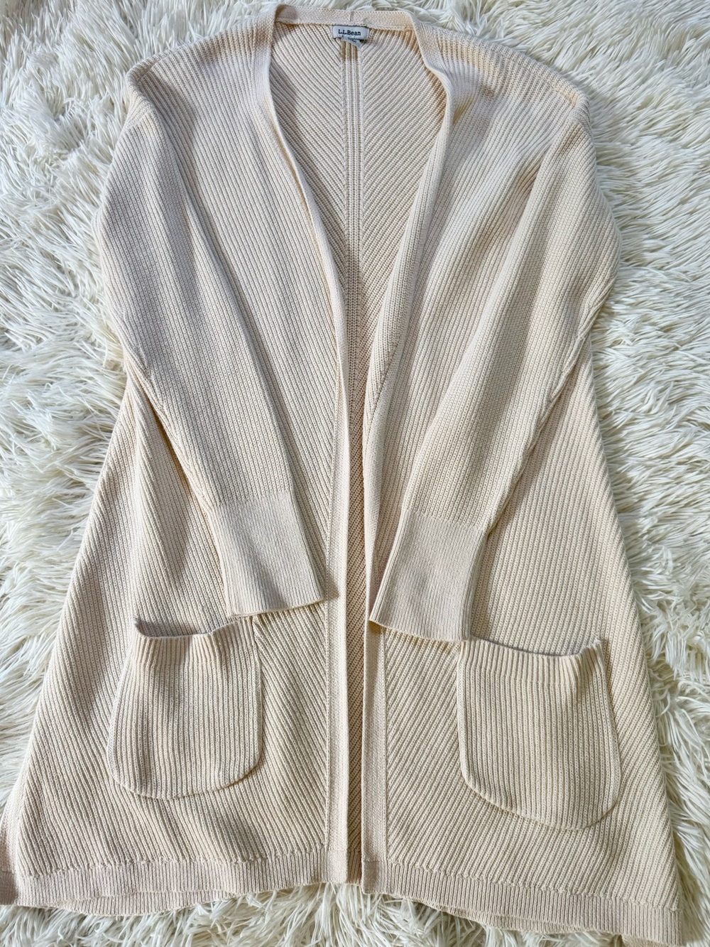 L.L.Bean Shaker Stitch Cardigan 100% Cotton Cream